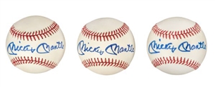 Lot of (3) Mickey Mantle Single-Signed American League Baseballs